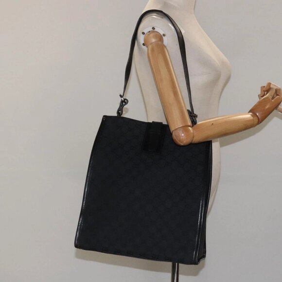 GUCCI GG Canvas Tote Bag Black Silver 109101 Auth